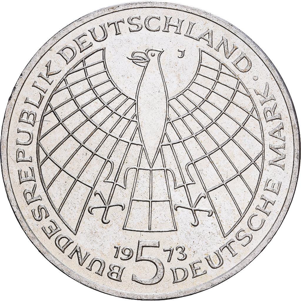 Niemcy - RFN, 5 Mark, 1973, Hamburg, Srebro, AU(50-53), KM:136