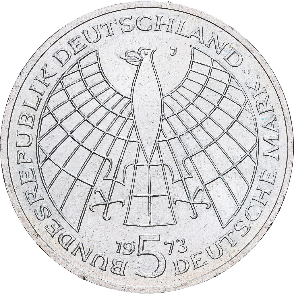 Niemcy - RFN, 5 Mark, 1973, Hamburg, Srebro, AU(50-53), KM:136
