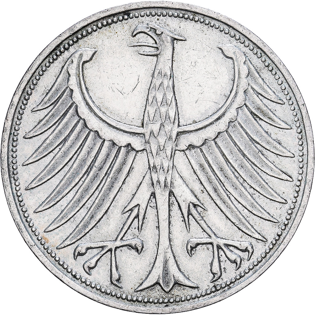 ALEMANHA - REPÚBLICA FEDERAL, 5 Mark, 1957, Hamburg, Prata, VF(30-35), KM:112.1
