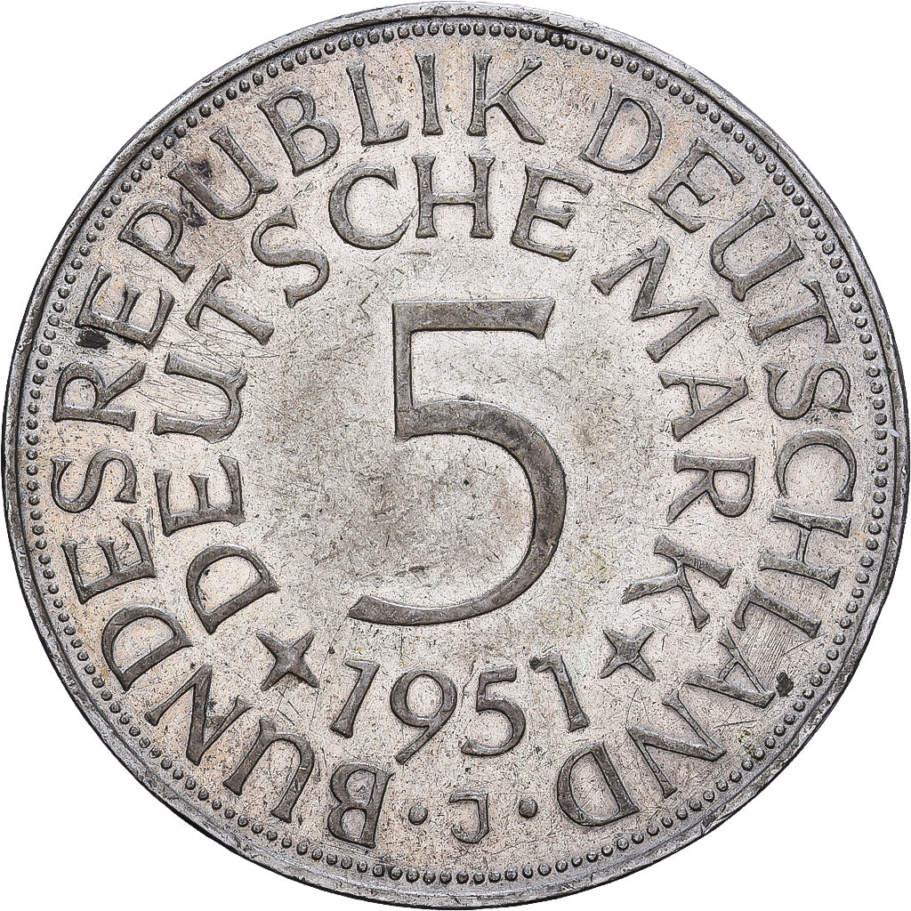 Federale Duitse Republiek, 5 Mark, 1951, Hamburg, Zilver, ZF, KM:112.1