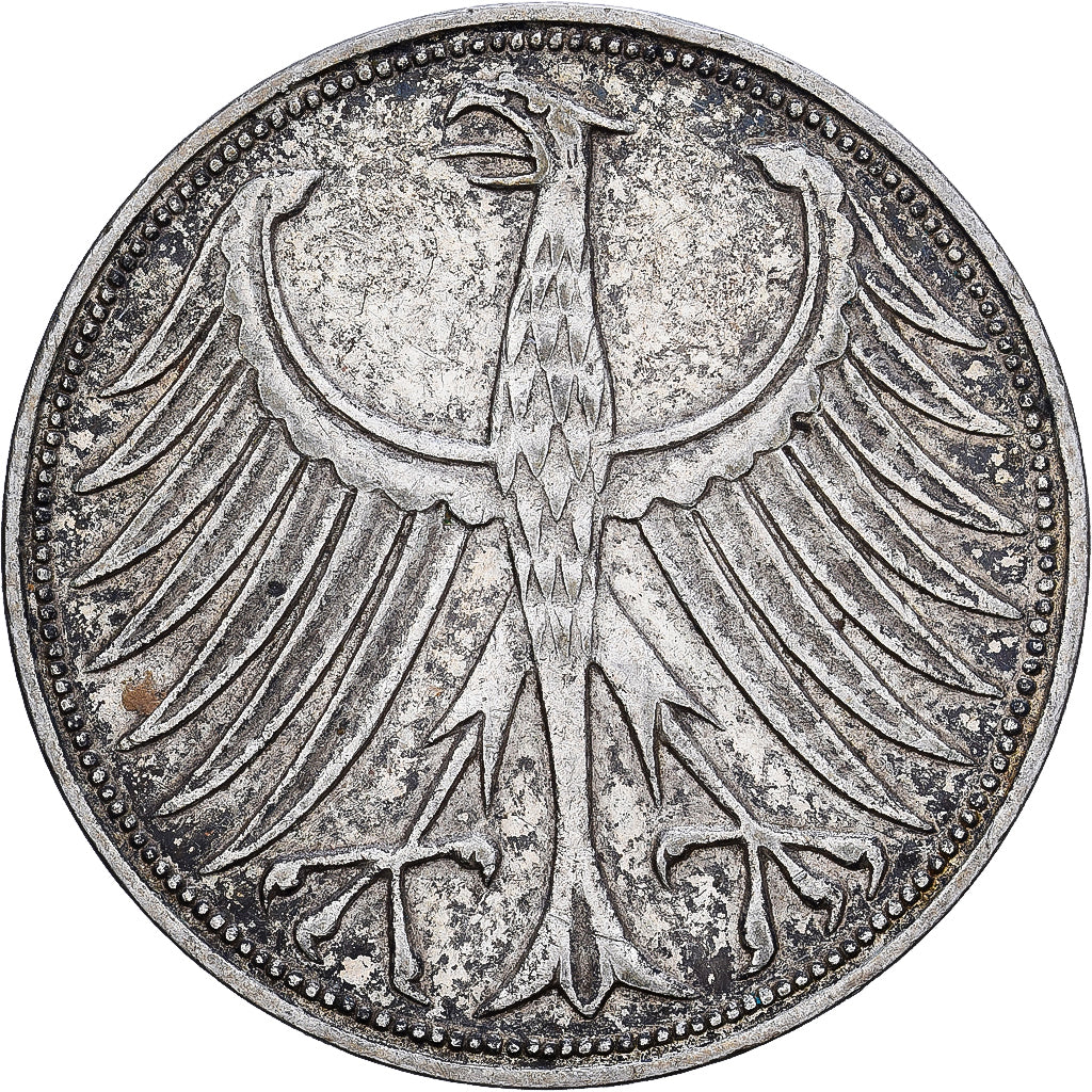 République fédérale d'Allemagne, 5 Mark, 1951, Stuttgart, Argent, TB+