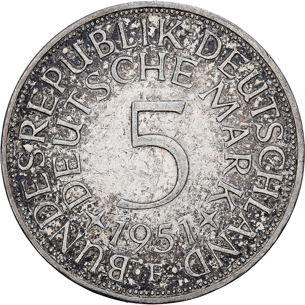 République fédérale d'Allemagne, 5 Mark, 1951, Stuttgart, Argent, TB+