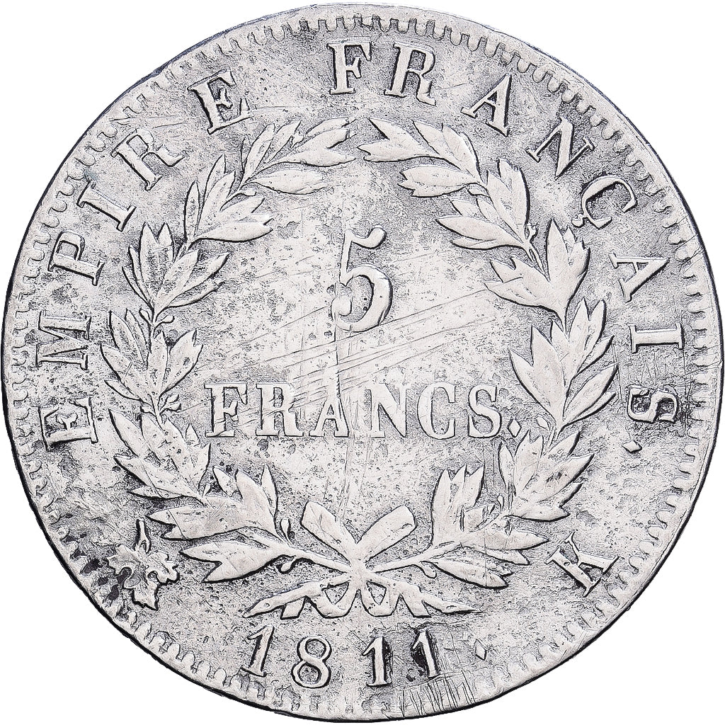 France, 5 Francs, Napoléon I, 1811, Bordeaux, Silver, VF(30-35), KM:694.8