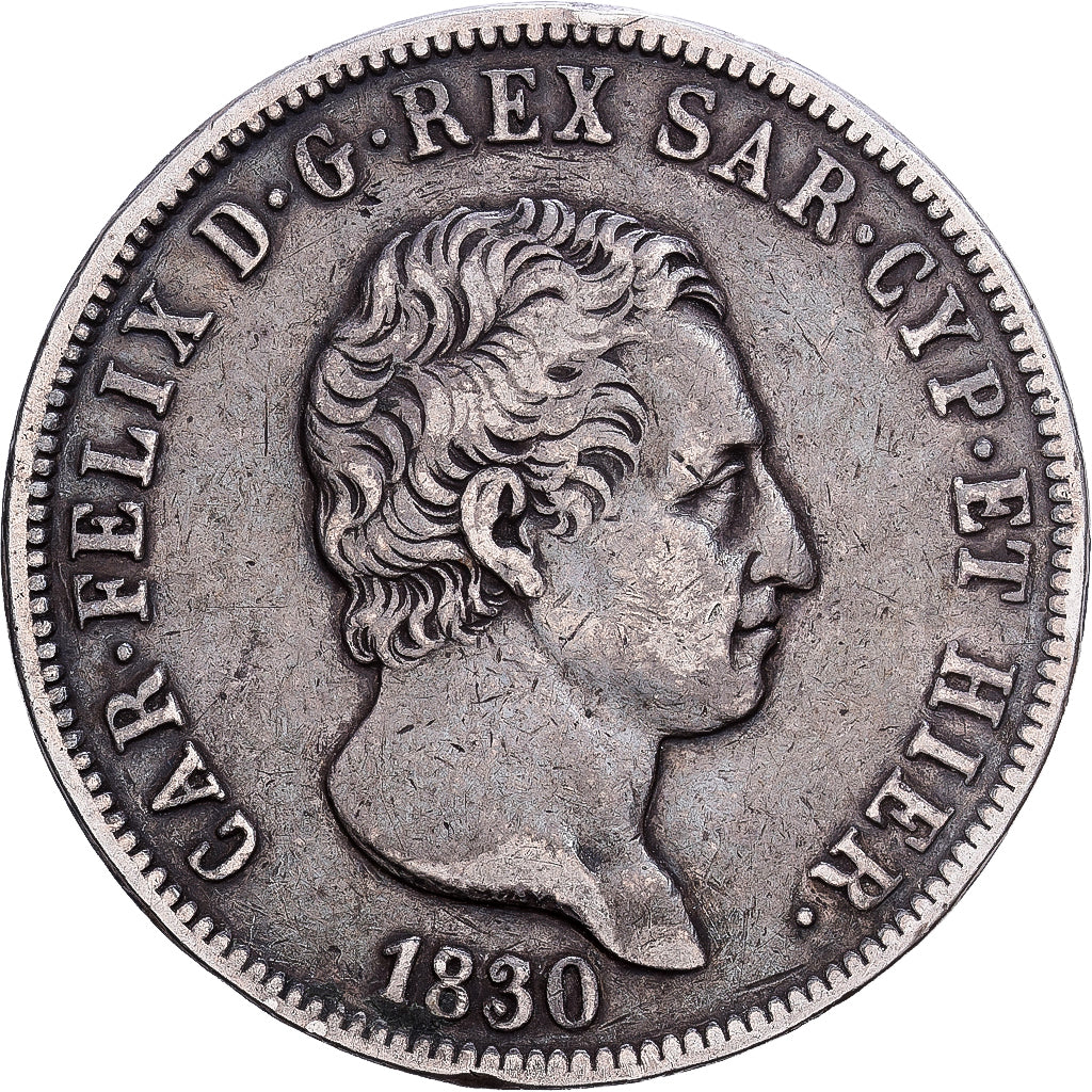 Italien Staaten, SARDINIA, Carlo Felice, 5 Lire, 1830, Genoa, Silber, SS