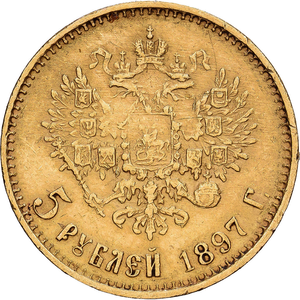 Russia, Nicholas II, 5 Roubles, 1897, St. Petersburg, Gold, EF(40-45), KM:62