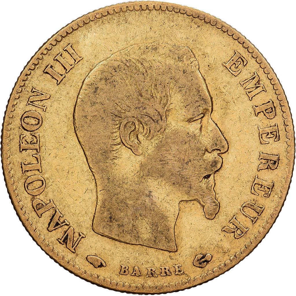 França, Napoleon III, 10 Francs, Napoléon III, 1860, Paris, Dourado