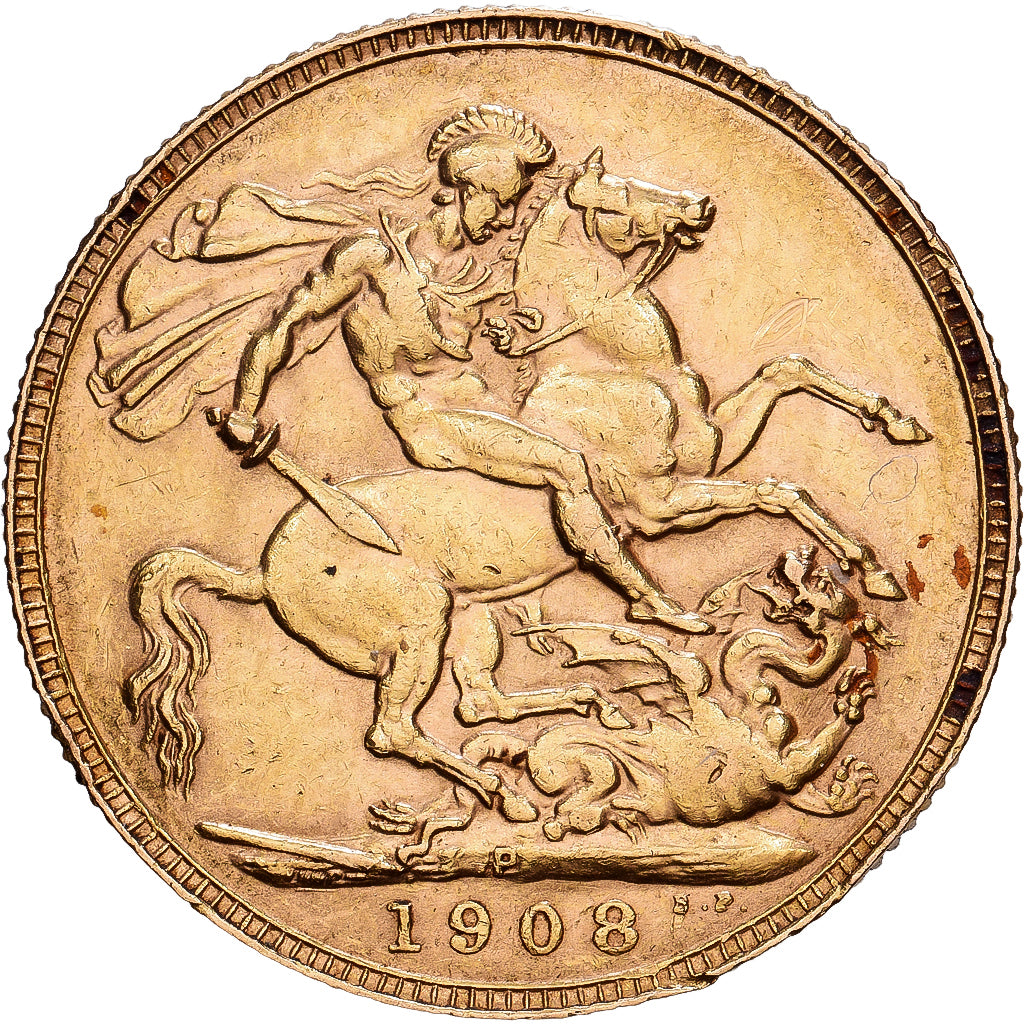 Gran Bretaña, George V, Sovereign, 1908, Oro, MBC, KM:820