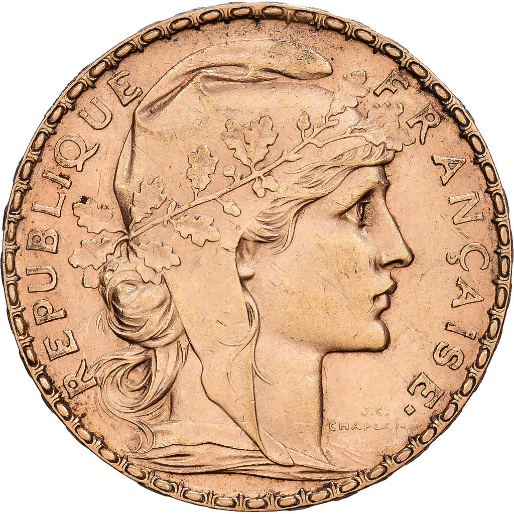 France, 20 Francs, Marianne, 1909, Gold, AU(50-53), KM:857