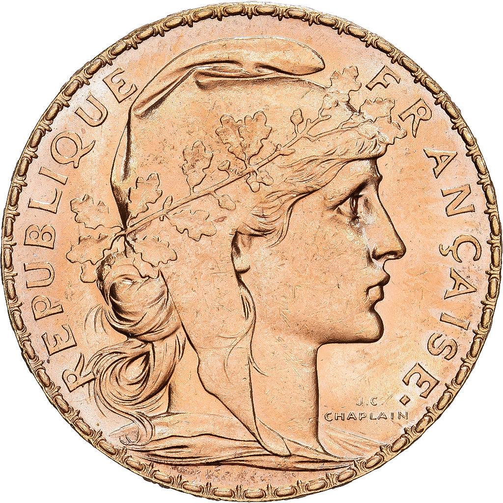 France, 20 Francs, Marianne, 1909, Gold, AU(55-58), KM:857