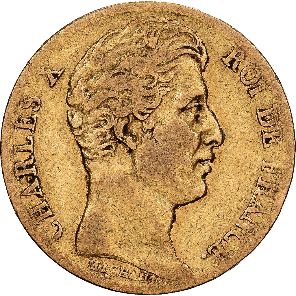 Francja, 20 Francs, Charles X, 1830, Lille, Złoto, VF(20-25), KM:726.4
