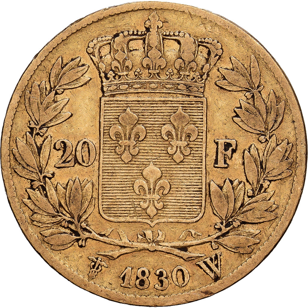 Francja, 20 Francs, Charles X, 1830, Lille, Złoto, VF(20-25), KM:726.4