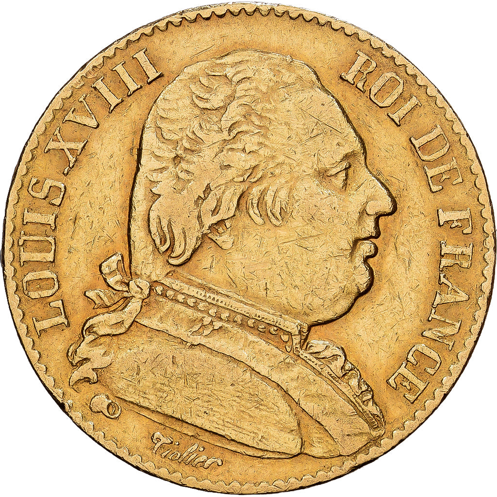 França, Louis XVIII, 20 Francs, Louis XVIII, 1815, Paris, Dourado, VF(30-35)