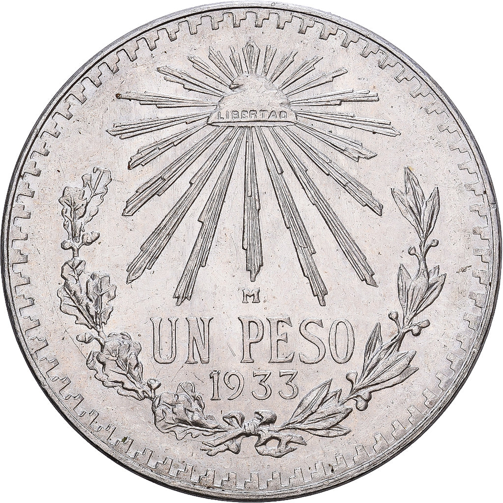 México, Peso, 1933, Mexico City, Plata, EBC, KM:455