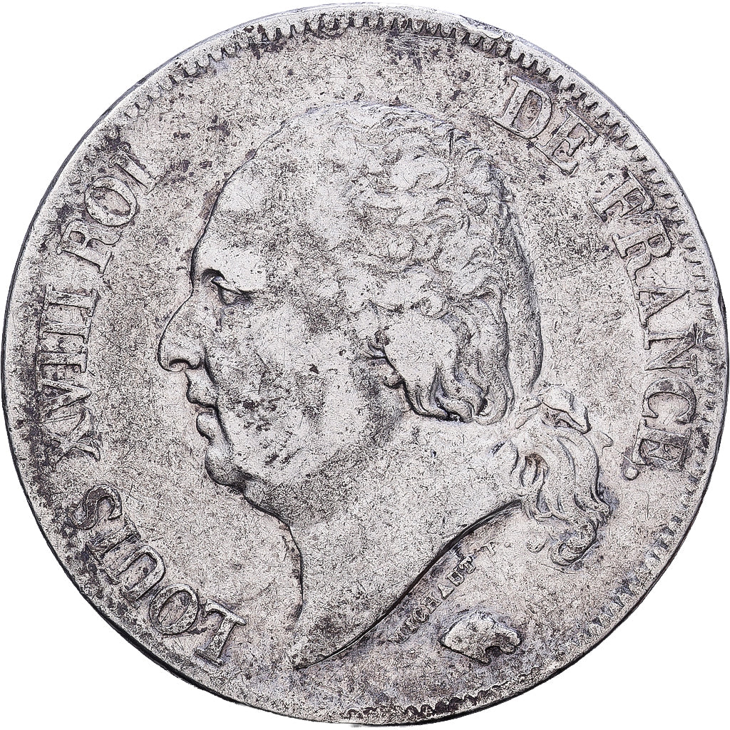 Francja, Louis XVIII, 5 Francs, Louis XVIII, 1823, Paris, Srebro, VF(30-35)