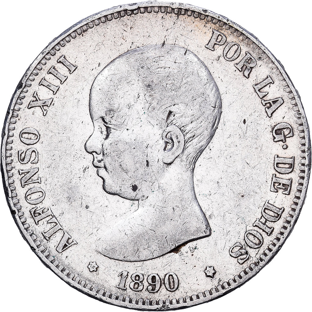Spain, Alfonso XIII, 5 Pesetas, 1890, Barcelona, Silver, VF(20-25), KM:689