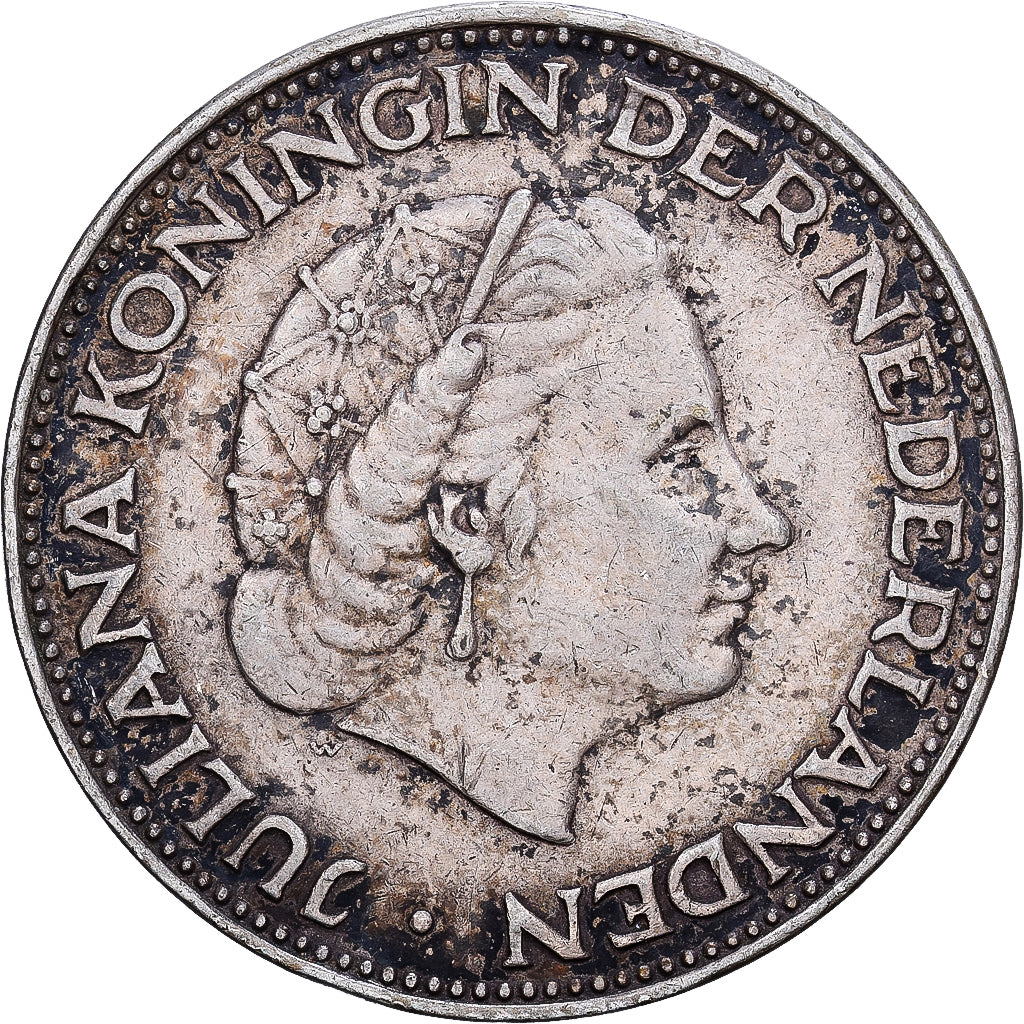 Paesi Bassi, Juliana, 2-1/2 Gulden, 1961, Argento, MB+, KM:185