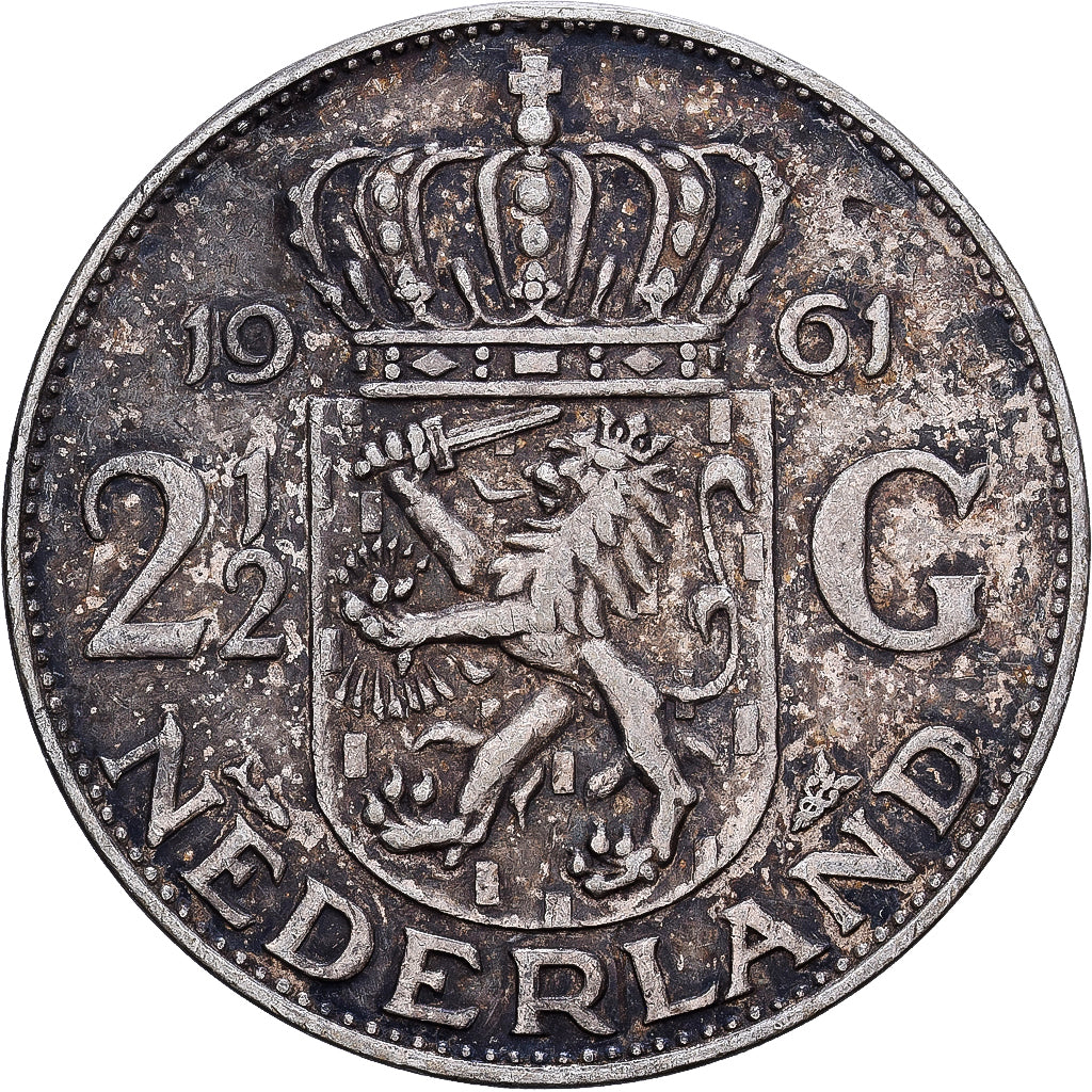 Paesi Bassi, Juliana, 2-1/2 Gulden, 1961, Argento, MB+, KM:185