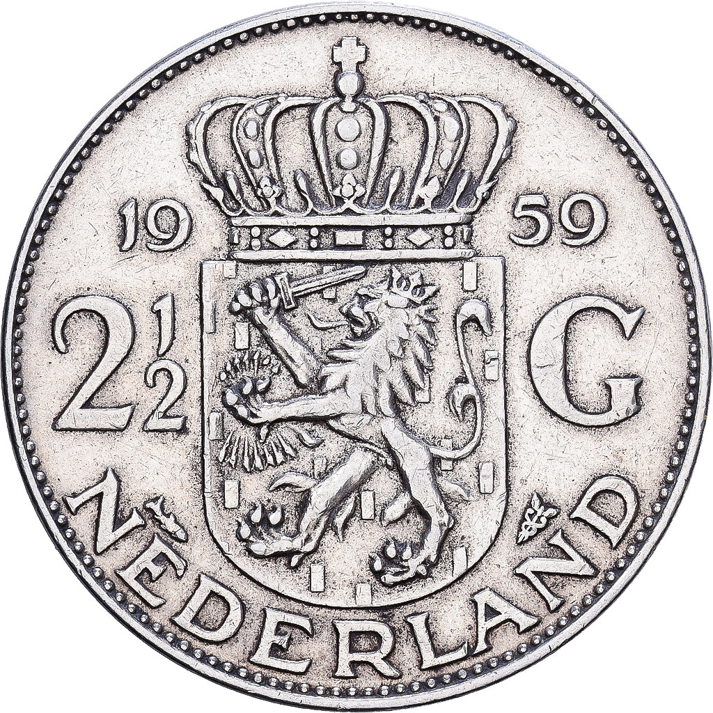 Pays-Bas, Juliana, 2-1/2 Gulden, 1959, Argent, TB+, KM:185