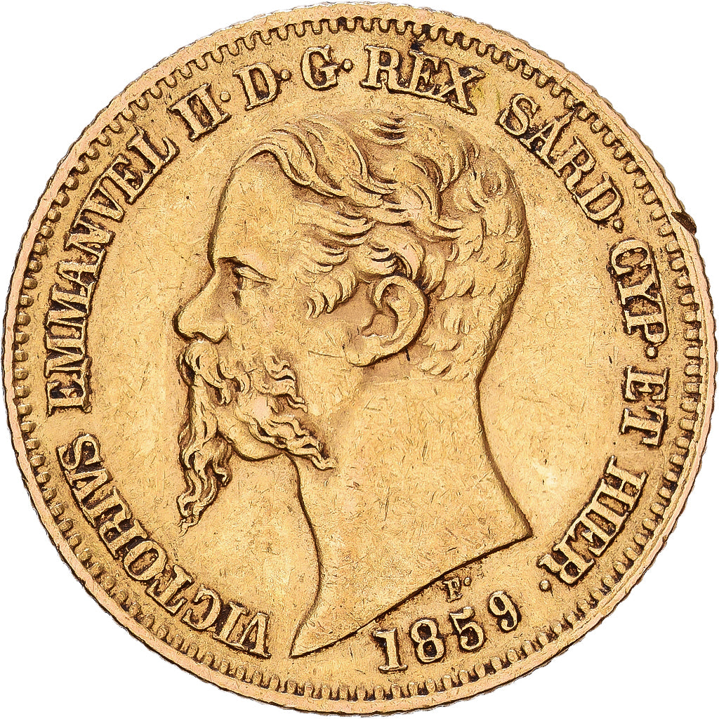 Italian States, SARDINIA, Vittorio Emanuele II, 20 Lire, 1859, Genoa, Gold