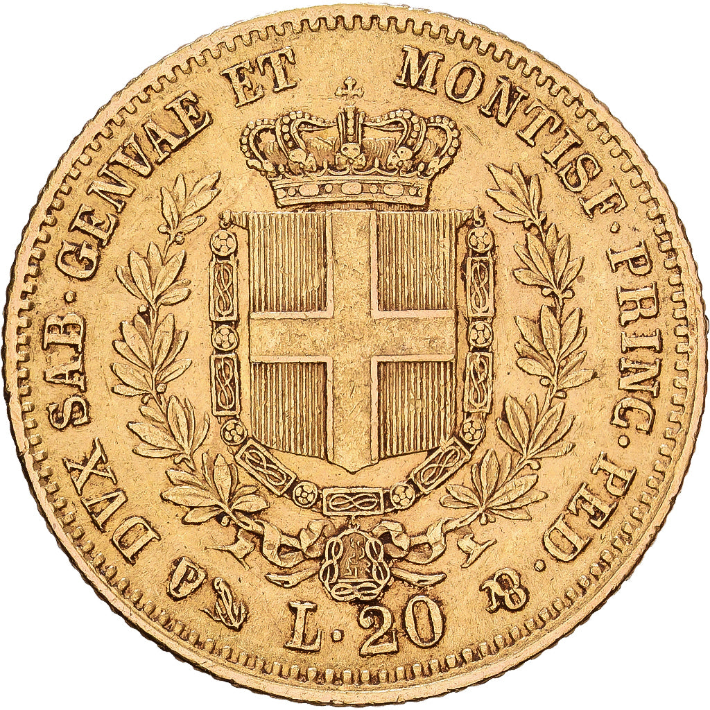 Italian States, SARDINIA, Vittorio Emanuele II, 20 Lire, 1859, Genoa, Gold