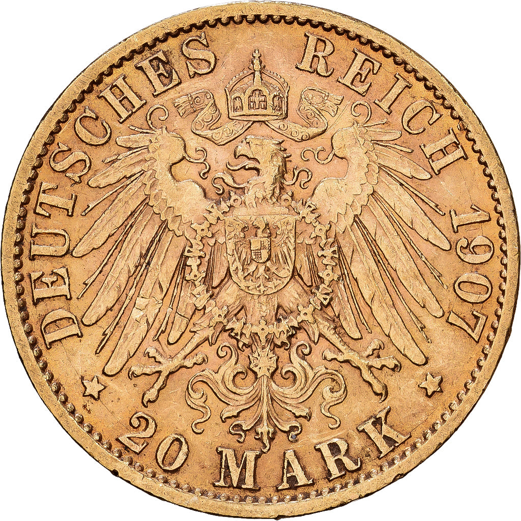Stati tedeschi, PRUSSIA, Wilhelm II, 20 Mark, 1907, Berlin, Oro, BB+, KM:521
