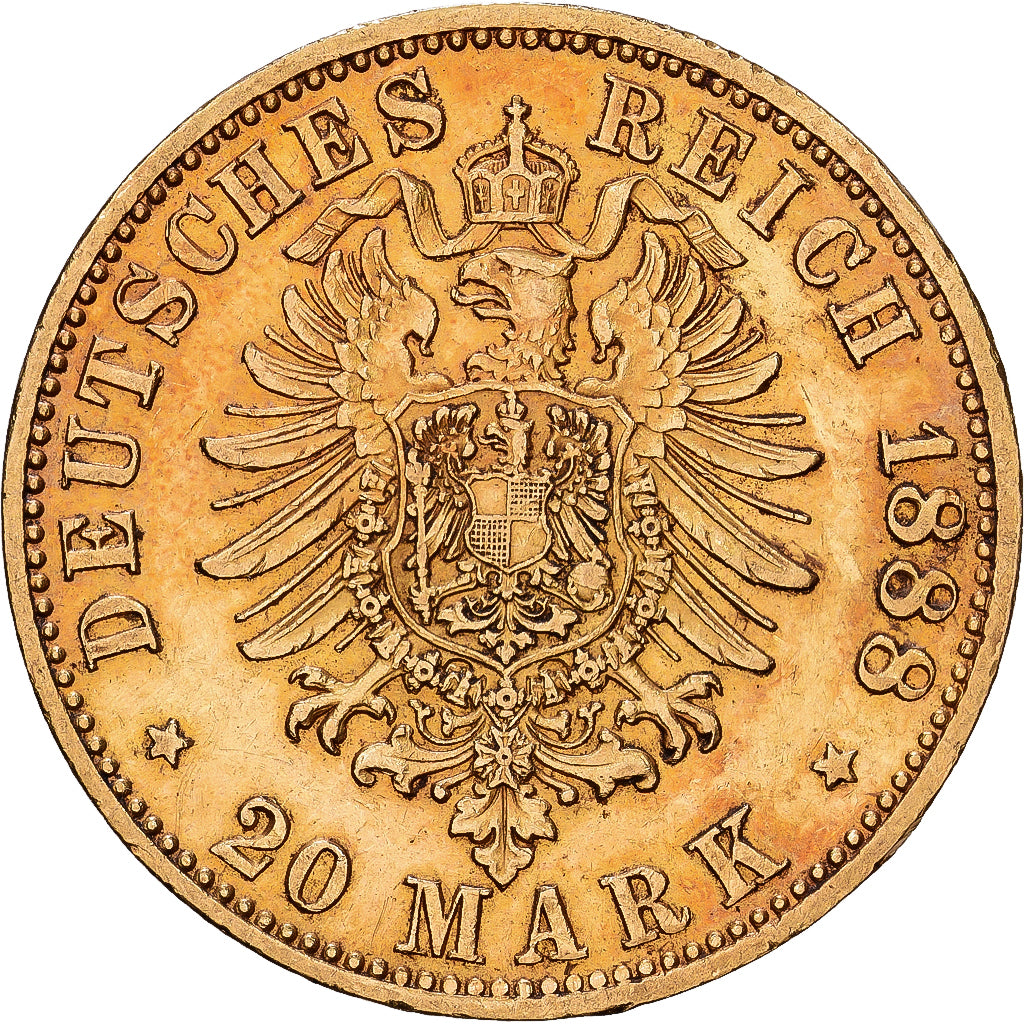 Landy niemieckie, PRUSSIA, Friedrich III, 20 Mark, 1888, Berlin, Złoto