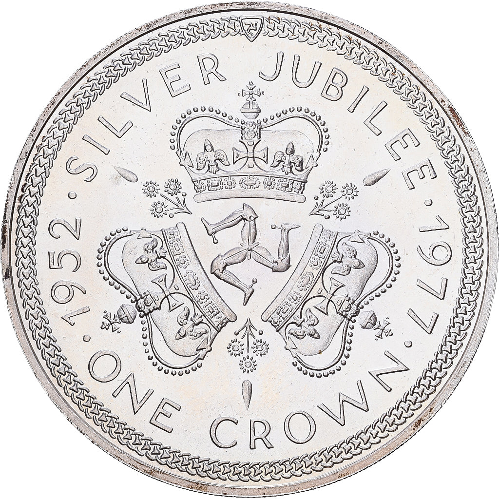 Isola di Man, Elizabeth II, Crown, 1977, Pobjoy Mint, Argento, SPL, KM:41a