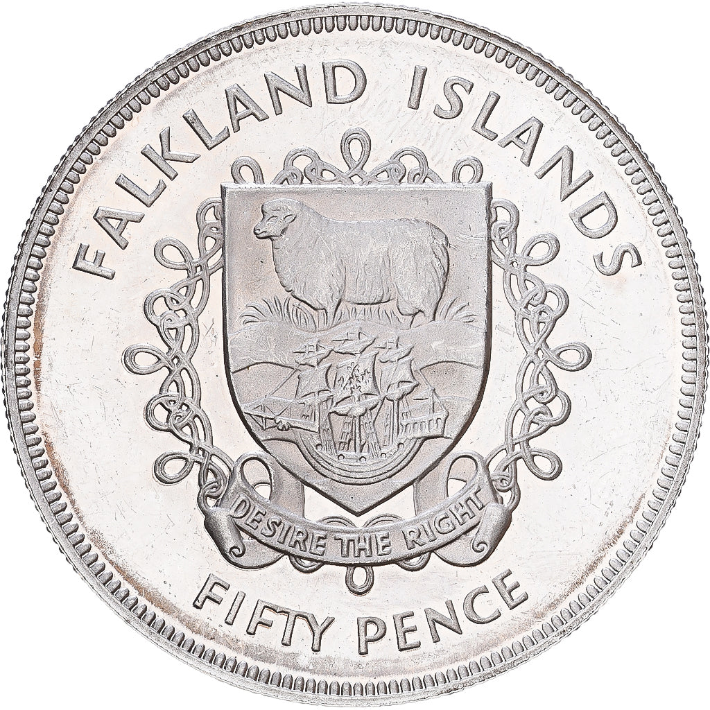 Falkland Islands, Elizabeth II, 50 Pence, 1977, Silver, MS(60-62), KM:10a