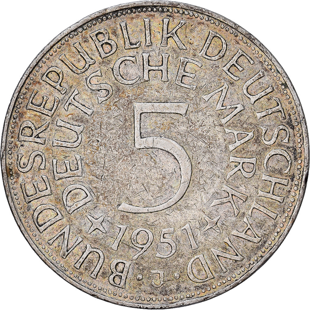 Federal Republic of Germany, 5 Mark, 1951, Hamburg, Silver, EF(40-45), KM:112.1