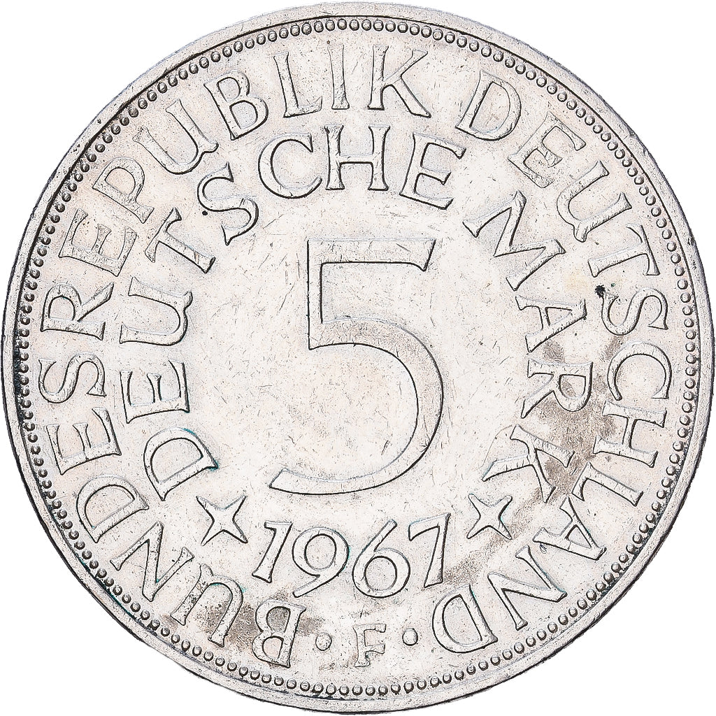 Federale Duitse Republiek, 5 Mark, 1967, Stuttgart, Zilver, ZF, KM:112.1