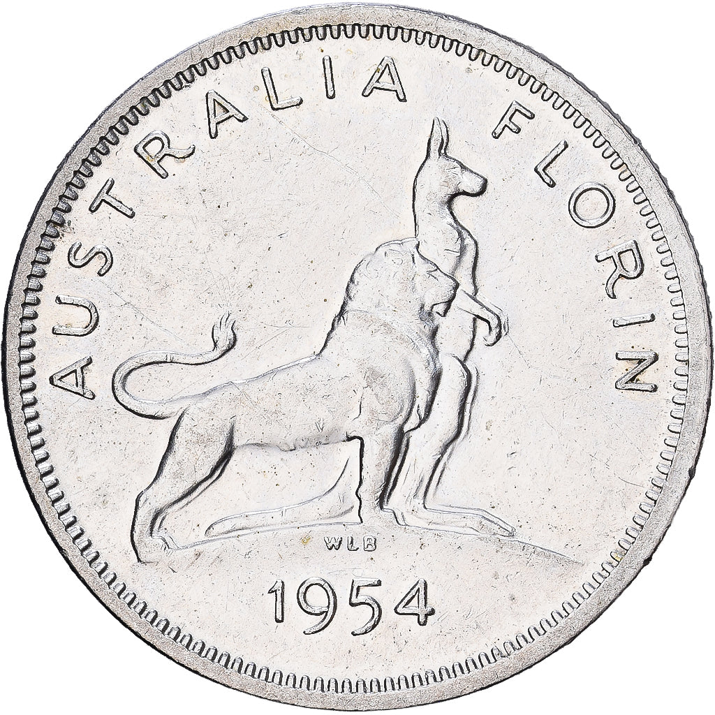 Austrália, Elizabeth II, Florin, 1954, Melbourne, Prata, EF(40-45), KM:55