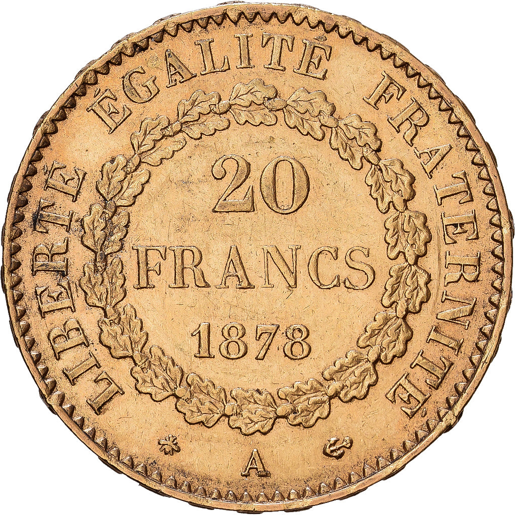 Frankrijk, 20 Francs, Génie, 1878, Paris, Goud, PR, KM:825