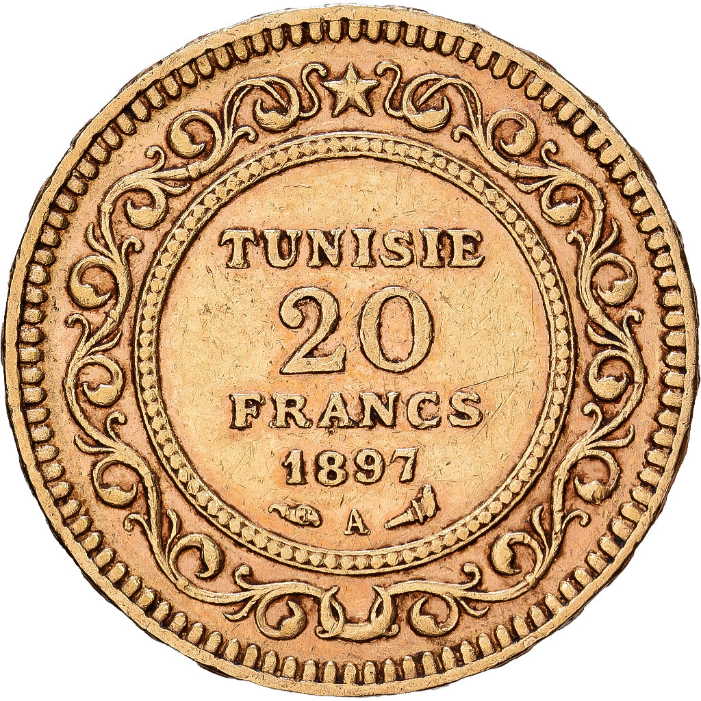 Tunisia, Ali Bey, 20 Francs, 1897, Paris, Gold, AU(50-53), KM:227
