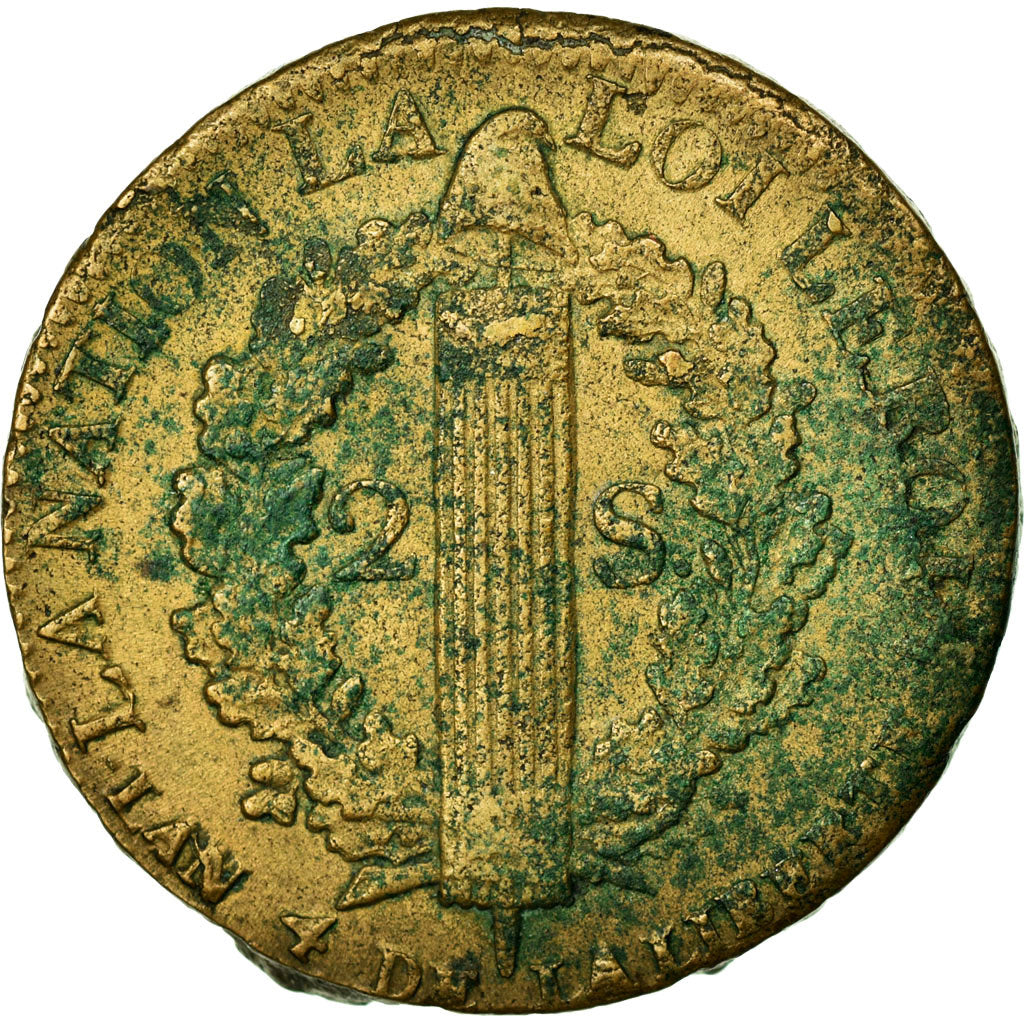 Coin, France, 2 Sols, 1792, Arras, VF(20-25), Bronze, Gadoury:25