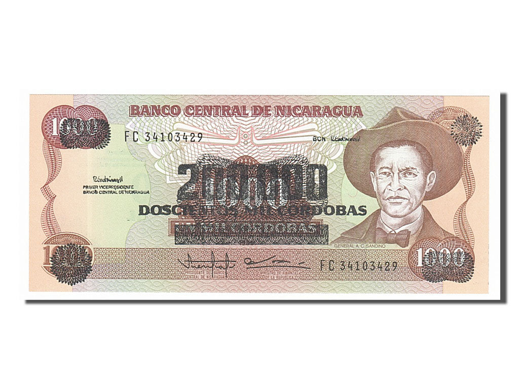 Billet, Nicaragua, 200,000 Córdobas on 1000 Córdobas, 1990, NEUF