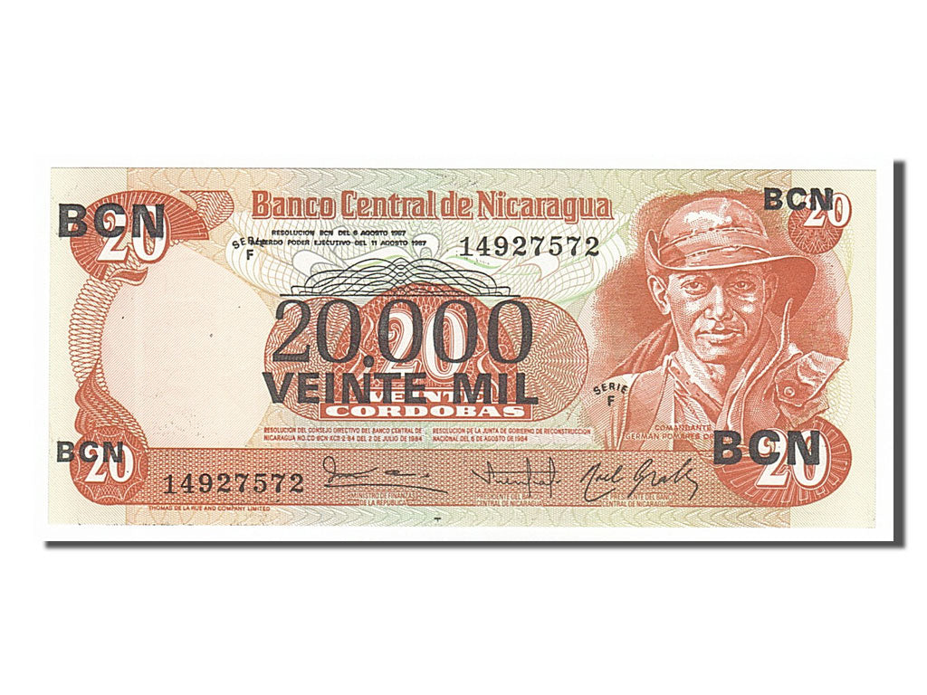 Banknote, Nicaragua, 20,000 Córdobas on 20 Córdobas, 1987, UNC(65-70)