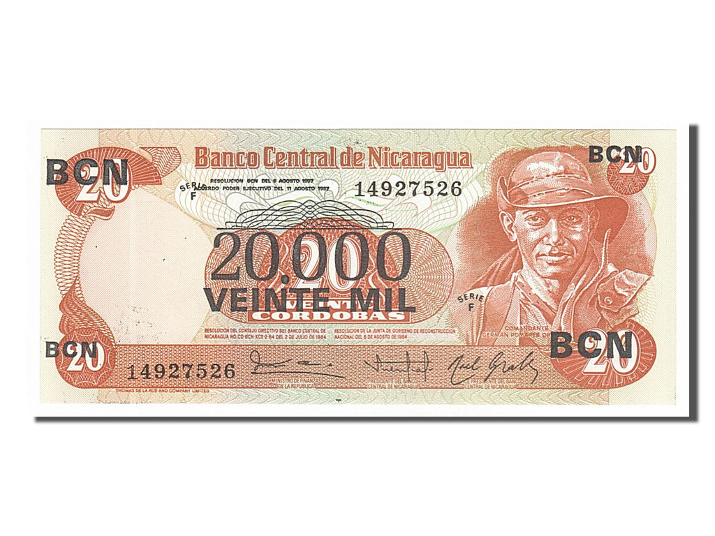Banknote, Nicaragua, 20,000 Córdobas on 20 Córdobas, 1987, UNC(65-70)
