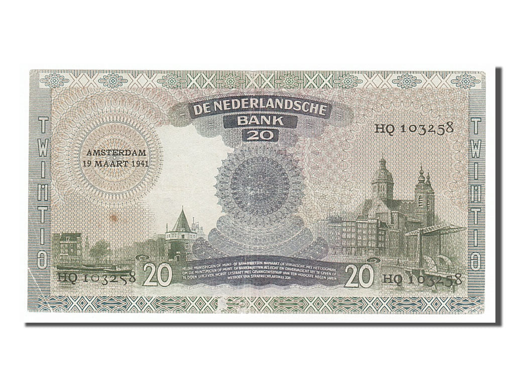 Netherlands, 20 Gulden, 1941-03-19, VF 30, PMG