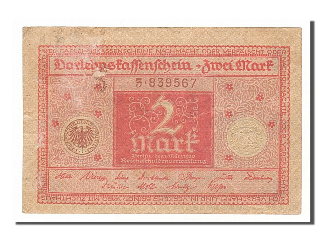 Banconote, Germania, 2 Mark, 1920, 1920-03-01, MB+
