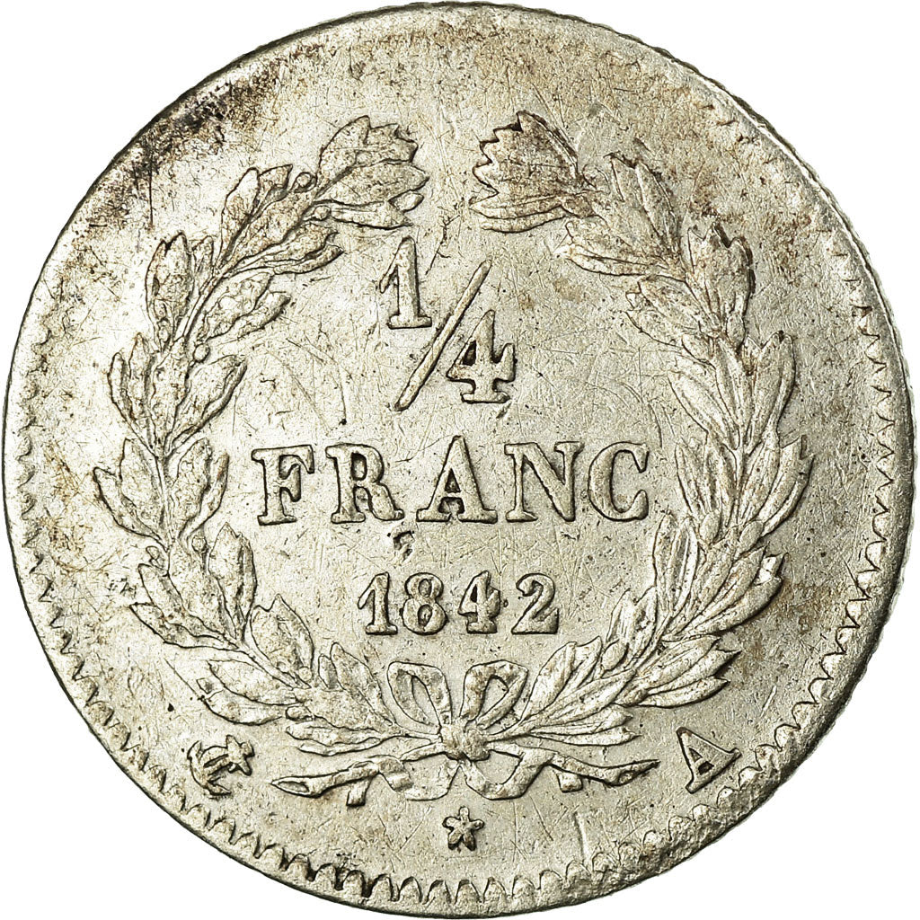 Coin, France, Louis-Philippe, 1/4 Franc, 1842, Paris, AU(50-53), Silver