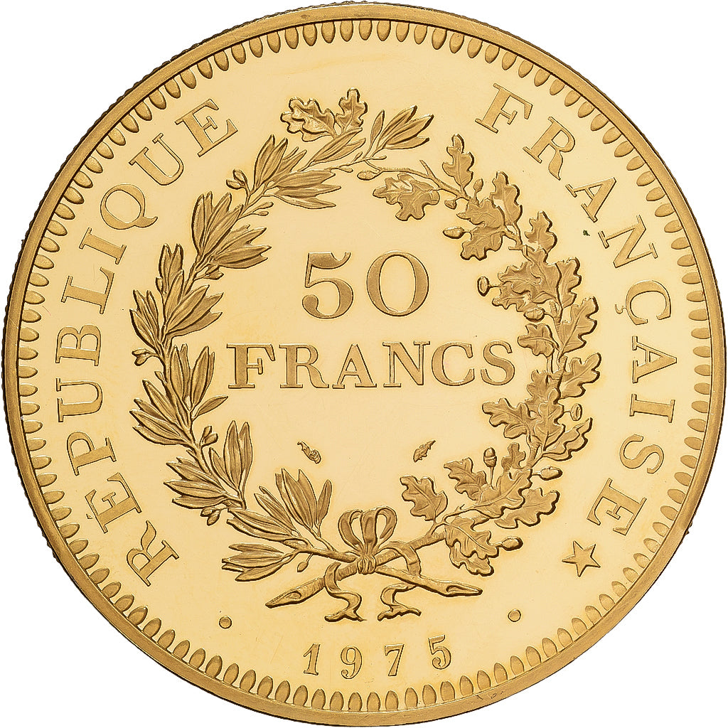 Frankrijk, 50 Francs, Hercule, 1975, MDP, Piéfort, Goud, UNC-, Gadoury:223.P2