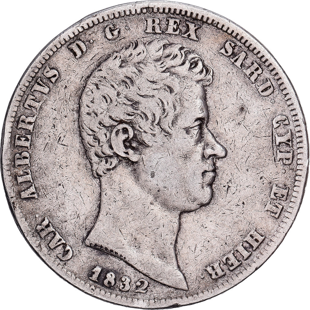 Kingdom of Sardinia, Charles-Albert, 5 Lire, 1832, Genoa, Silber, S, KM:130