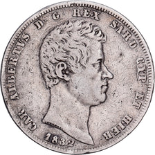Kingdom of Sardinia, Charles-Albert, 5 Lire, 1832, Genoa, Argento, MB, KM:130