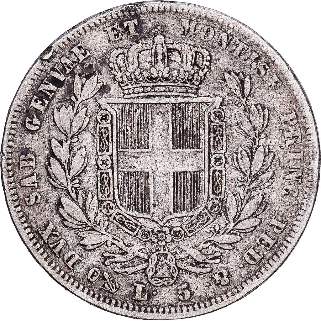 Kingdom of Sardinia, Charles-Albert, 5 Lire, 1832, Genoa, Silber, S, KM:130