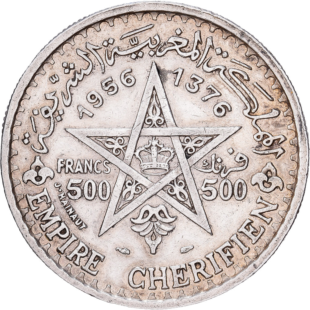 Marokko, Mohammed V, 500 Francs, AH 1376 (1956), MDP, Silber, SS, KM:54