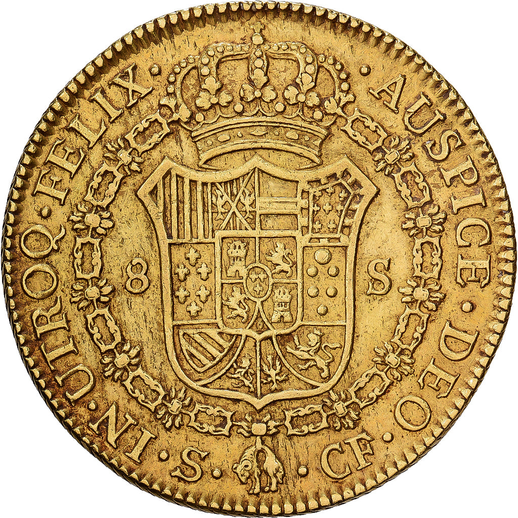 España, Carlos III, 8 Escudos, 1779, Sevilla, Oro, MBC+, Friedberg:283