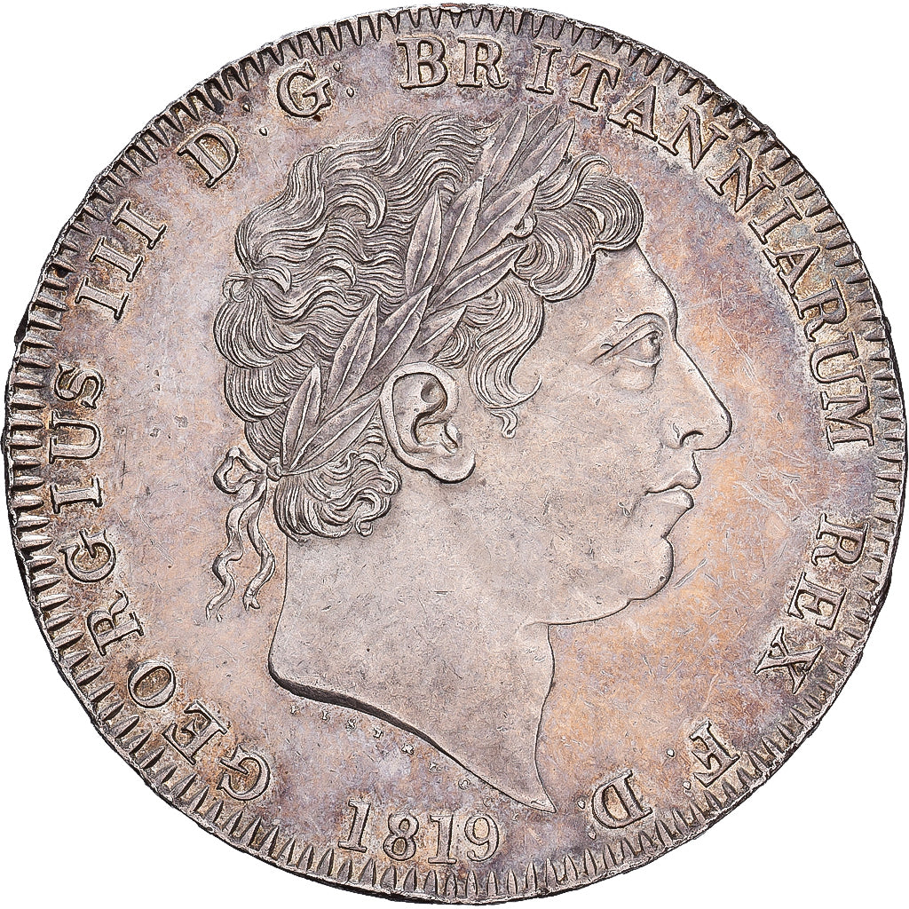 Gran Bretaña, George III, 1 Crown, 1819, London, Plata, SC, KM:675