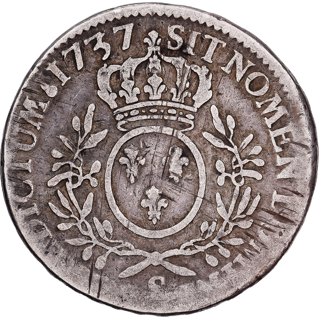 Francia, Louis XV, Ecu aux branches d'olivier, 1737, Reims, Plata, BC