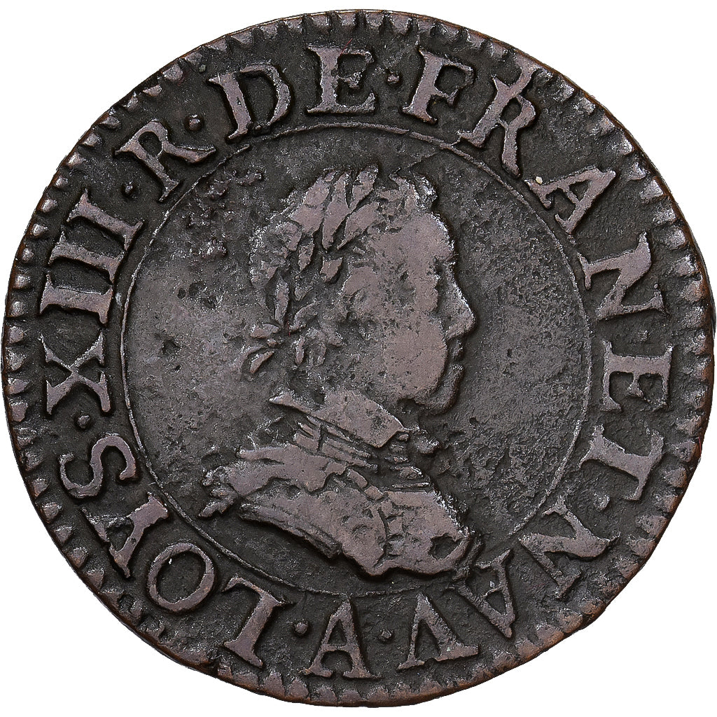 Frankrijk, Louis XIII, Double Tournois, 1615, Paris, Koper, ZF, Gadoury:5