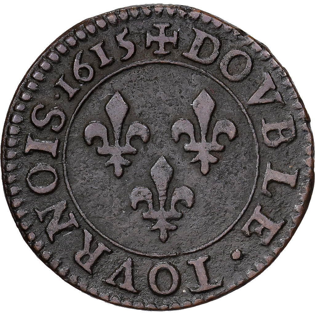 Frankrijk, Louis XIII, Double Tournois, 1615, Paris, Koper, ZF, Gadoury:5